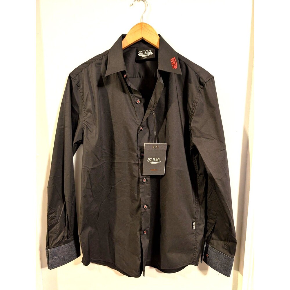 Von Dutch Originals Black Button Up Long Sleeve Graphic Shirt Men Size Small NWT